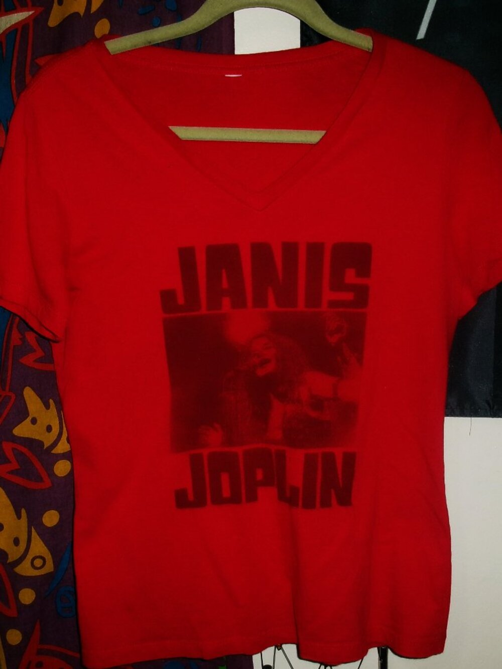 janis joplin s-m vintage women v neck tee - texas rock blues pearl woodstock r&b